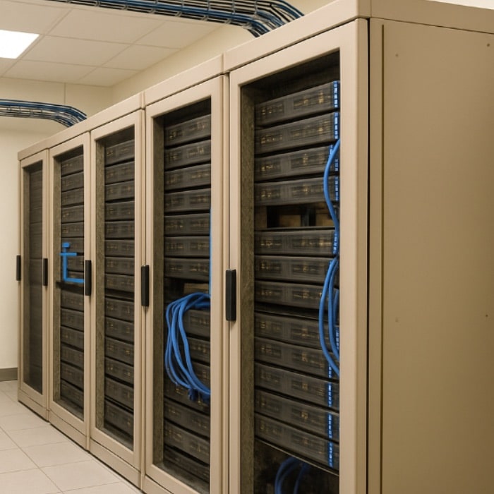 Tech wiring server racks and telecom IT and telecom infrastructure support